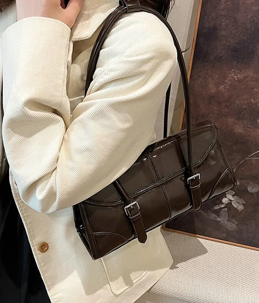 Glossy Vegan Leather Tote Bag for Women Small Y2k Shoulder Purse Trendy Handbags Top Handle Satchels 2024