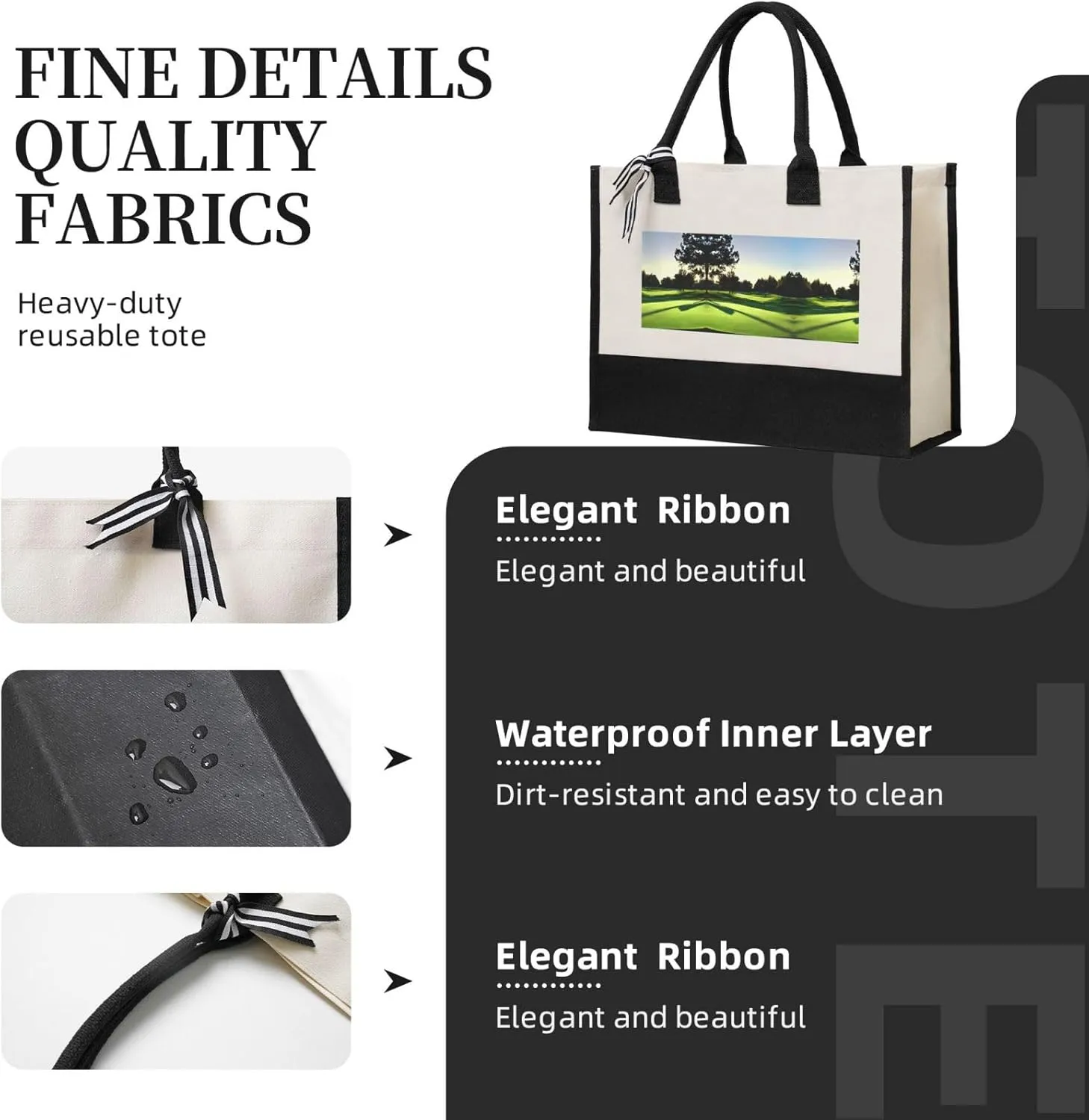 Golf Course Christmas Tote Bags With Handles Canvas Reusable Gift Bag For Women Shopping Holiday Travel