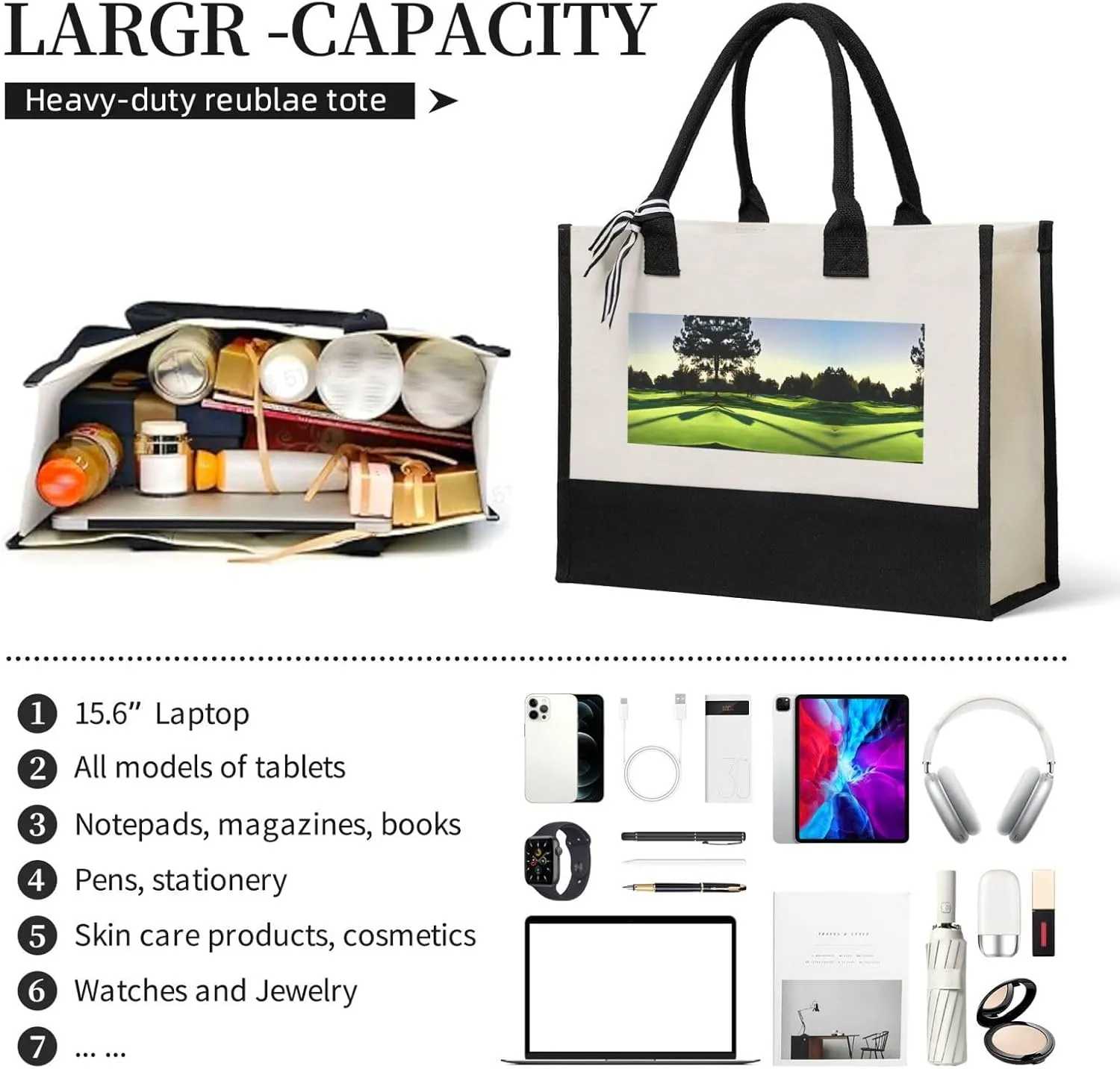 Golf Course Christmas Tote Bags With Handles Canvas Reusable Gift Bag For Women Shopping Holiday Travel