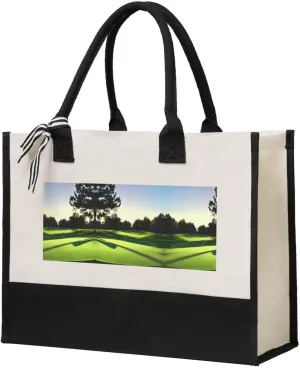 Golf Course Christmas Tote Bags With Handles Canvas Reusable Gift Bag For Women Shopping Holiday Travel