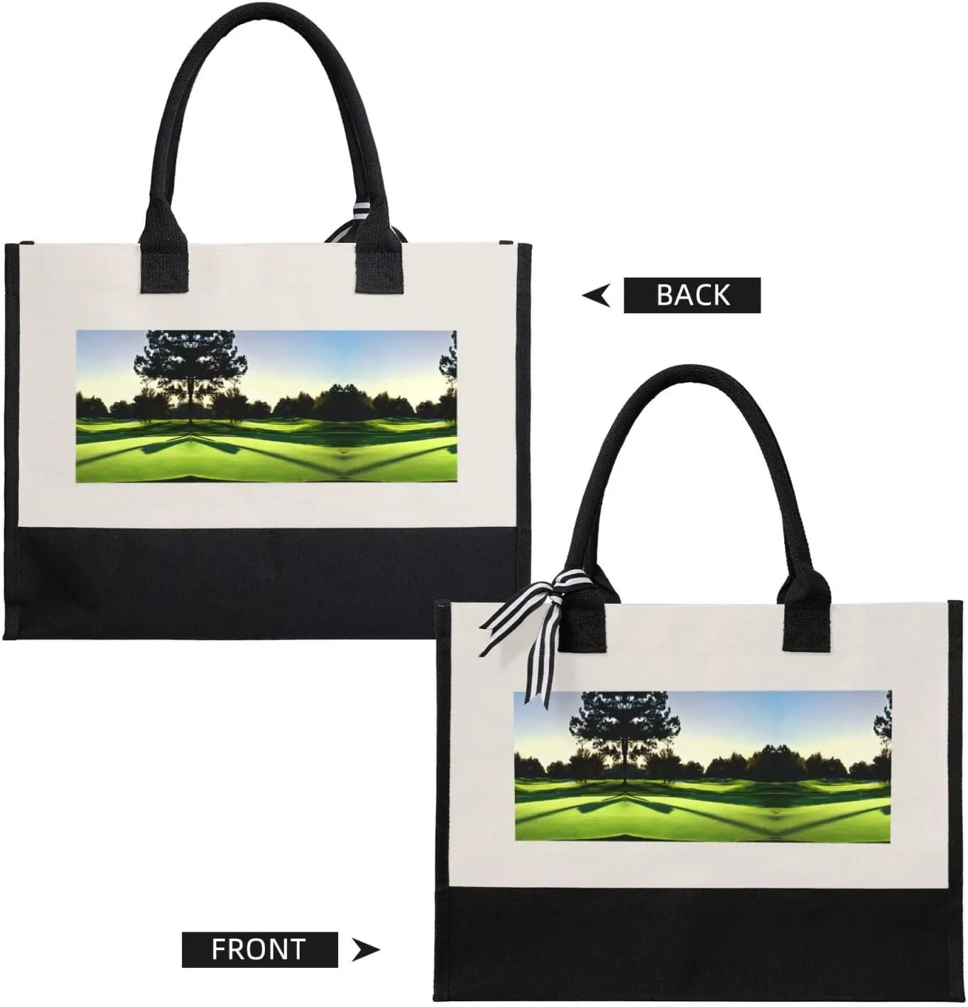 Golf Course Christmas Tote Bags With Handles Canvas Reusable Gift Bag For Women Shopping Holiday Travel