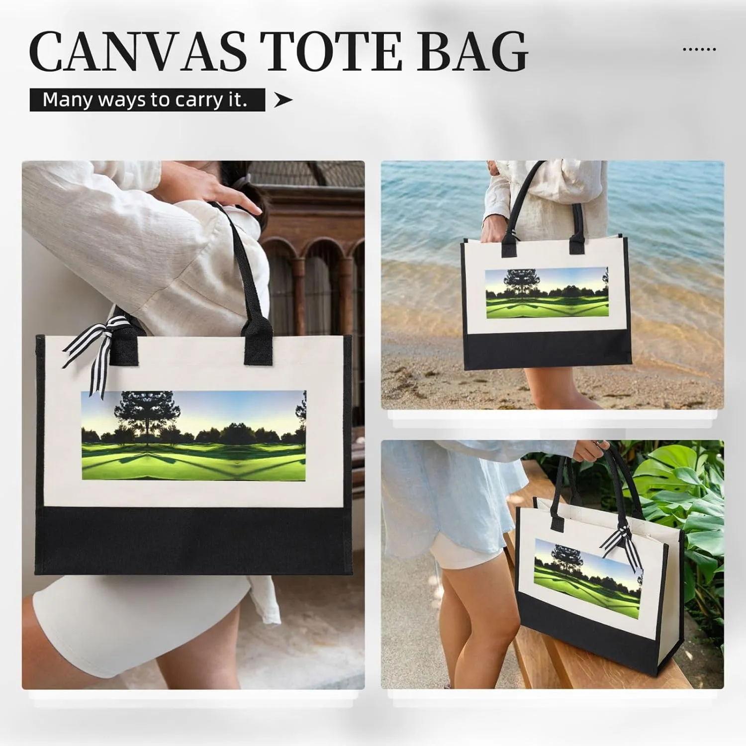 Golf Course Christmas Tote Bags With Handles Canvas Reusable Gift Bag For Women Shopping Holiday Travel