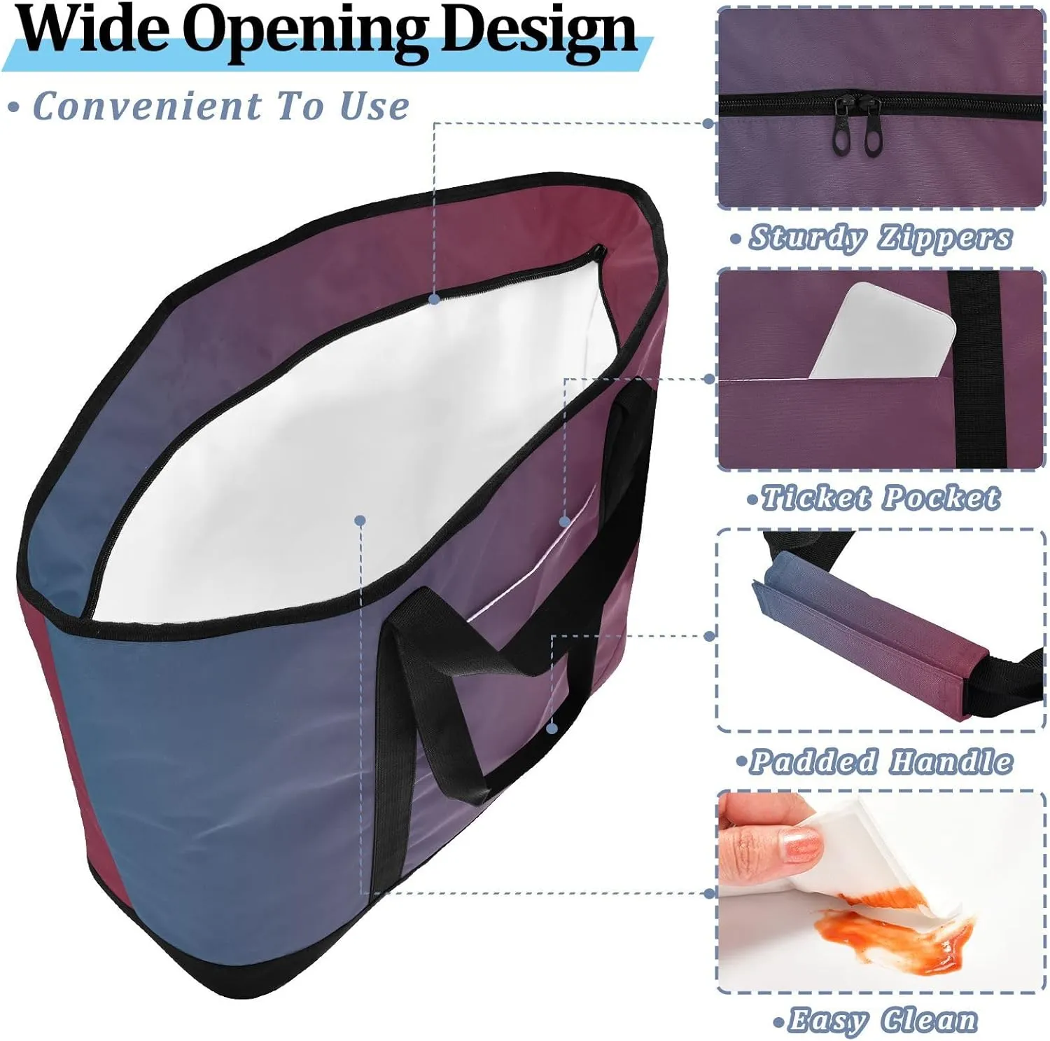 Gradients Tote Bag for Women with Zipper Reusable Grocery Bags Insulated Cooler Bag Shopping Bags Handbags Totes