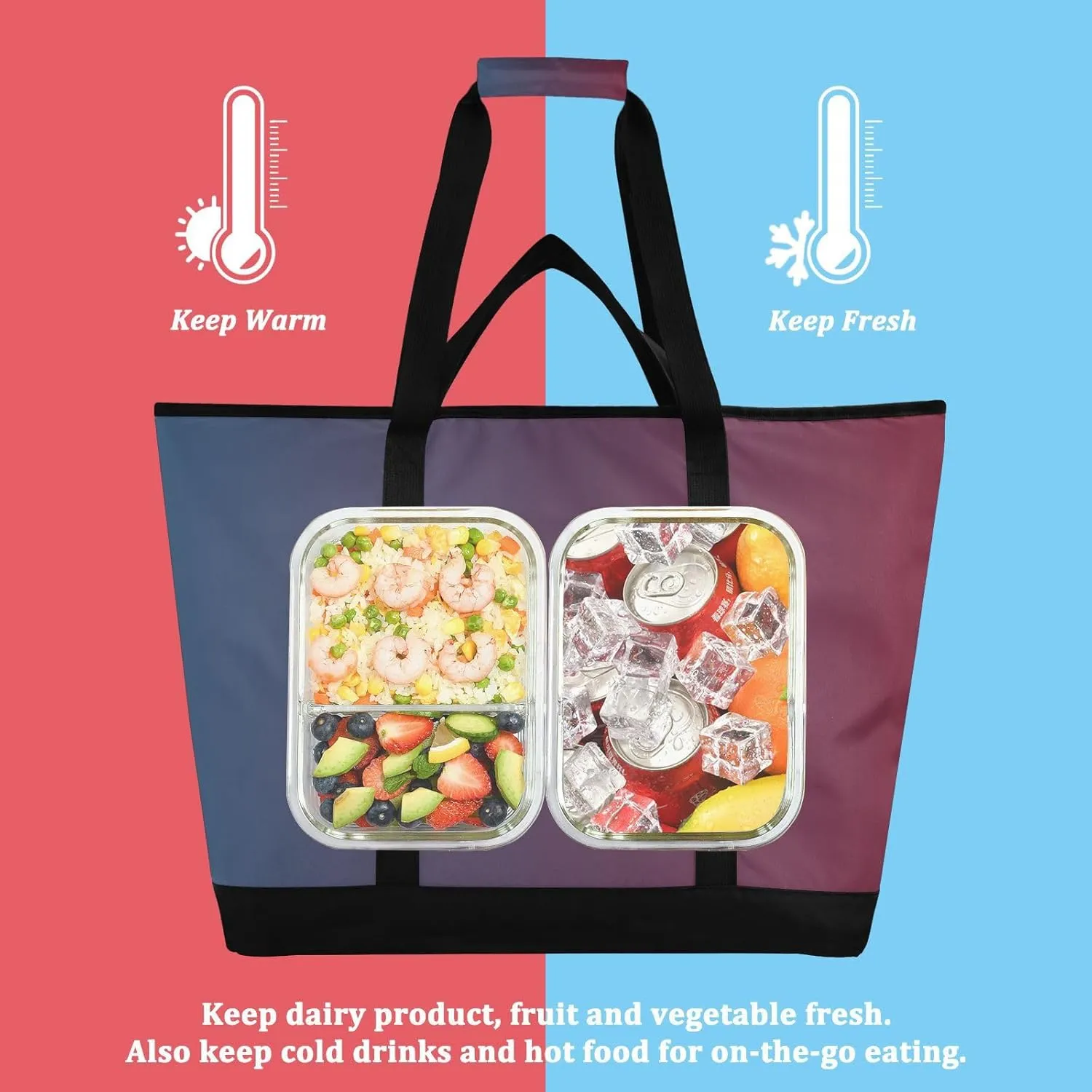 Gradients Tote Bag for Women with Zipper Reusable Grocery Bags Insulated Cooler Bag Shopping Bags Handbags Totes