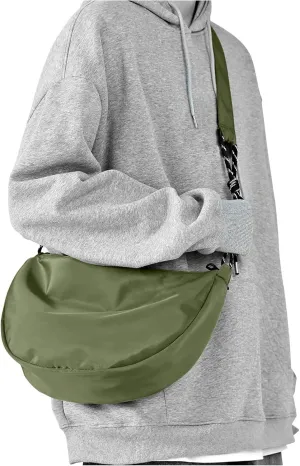 Green Crossbody Bag Hobo Sling Crescent Bag Women Men Trendy Small Shoulder Bag Purse Dumpling Bag Casual Handbag Adjustable Strap