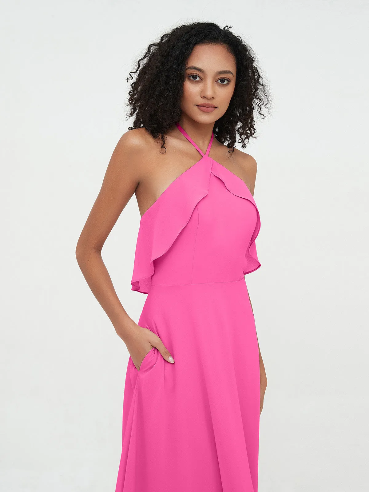 Halter Strap Chiffon Long Bridesmaid Dresses Azalea Plus Size