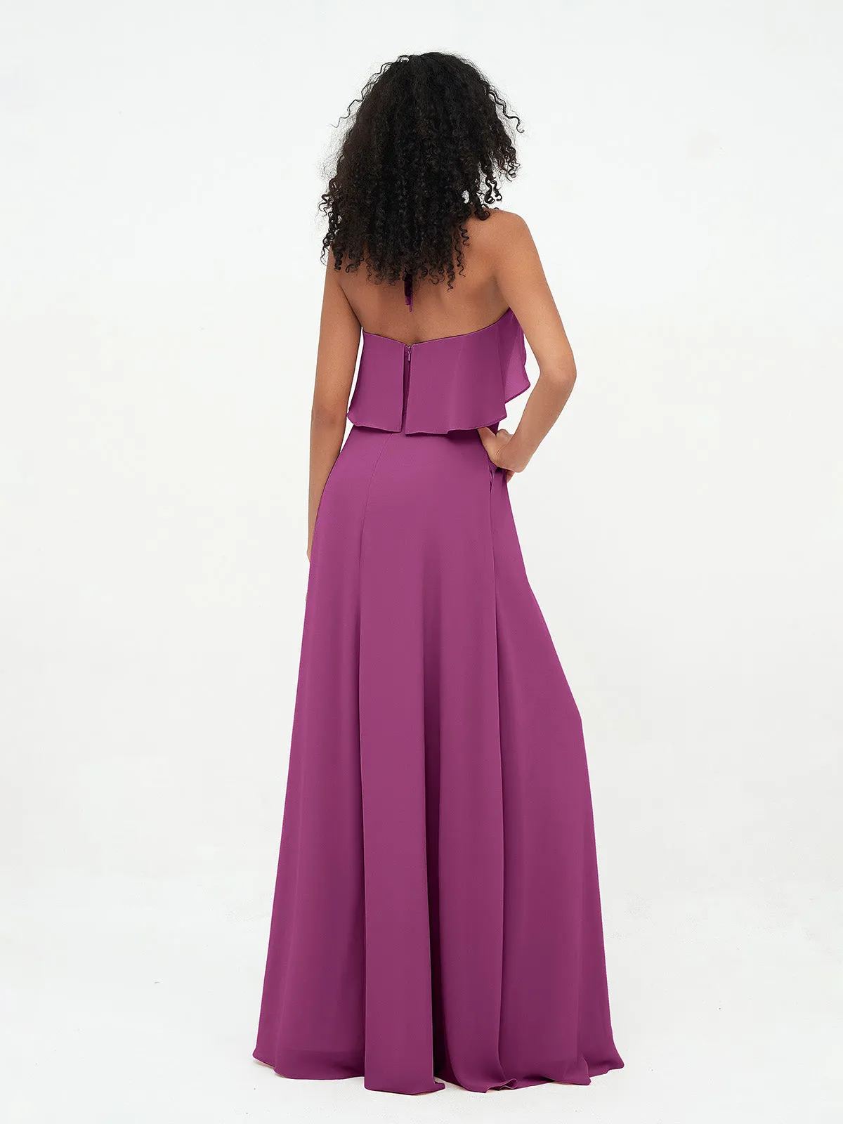 Halter Strap Chiffon Long Bridesmaid Dresses Orchid