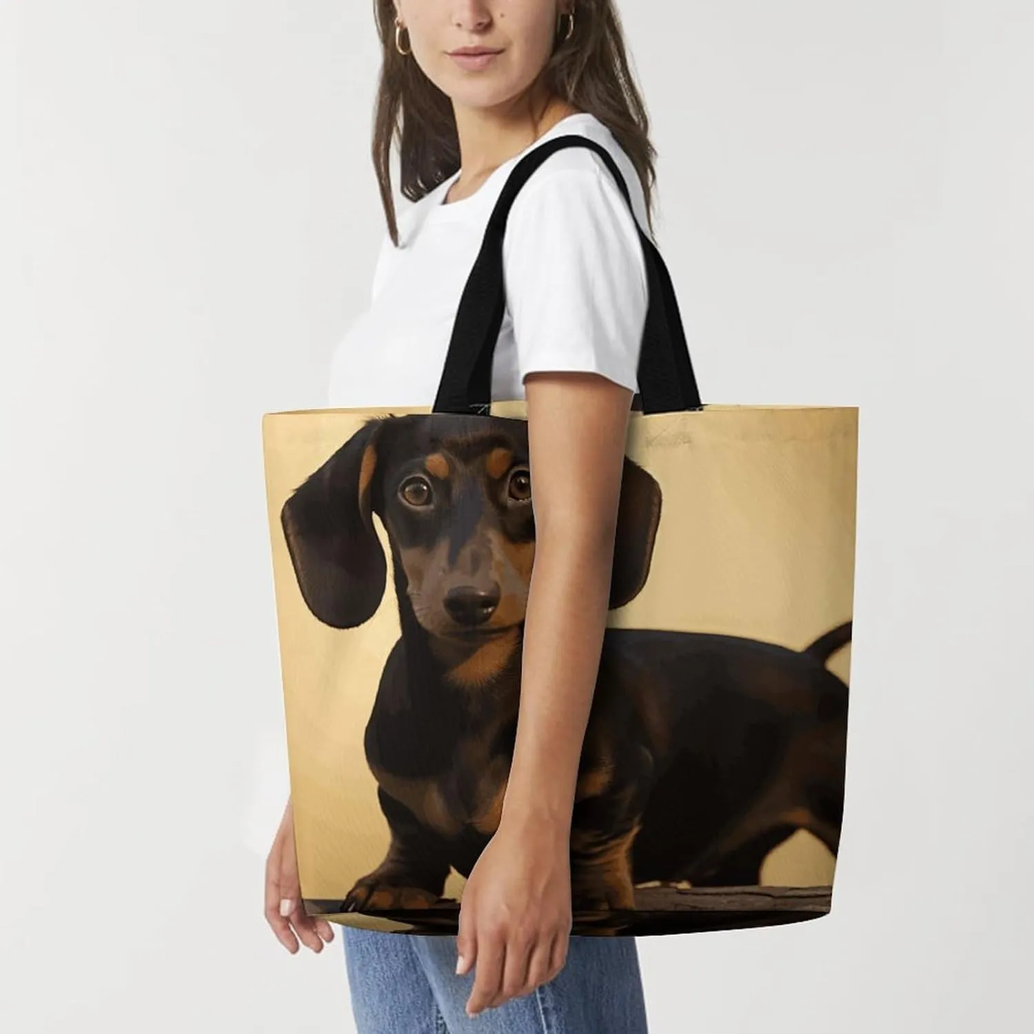 Hand Drawn Groundhog Beach Bag Reusable Tote Bag Foldable Grocery Bags Women Shopping Bags for Daily Essentials
