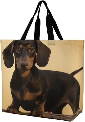 Hand Drawn Groundhog Beach Bag Reusable Tote Bag Foldable Grocery Bags Women Shopping Bags for Daily Essentials