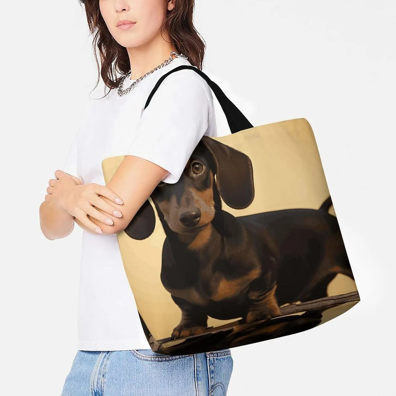 Hand Drawn Groundhog Beach Bag Reusable Tote Bag Foldable Grocery Bags Women Shopping Bags for Daily Essentials