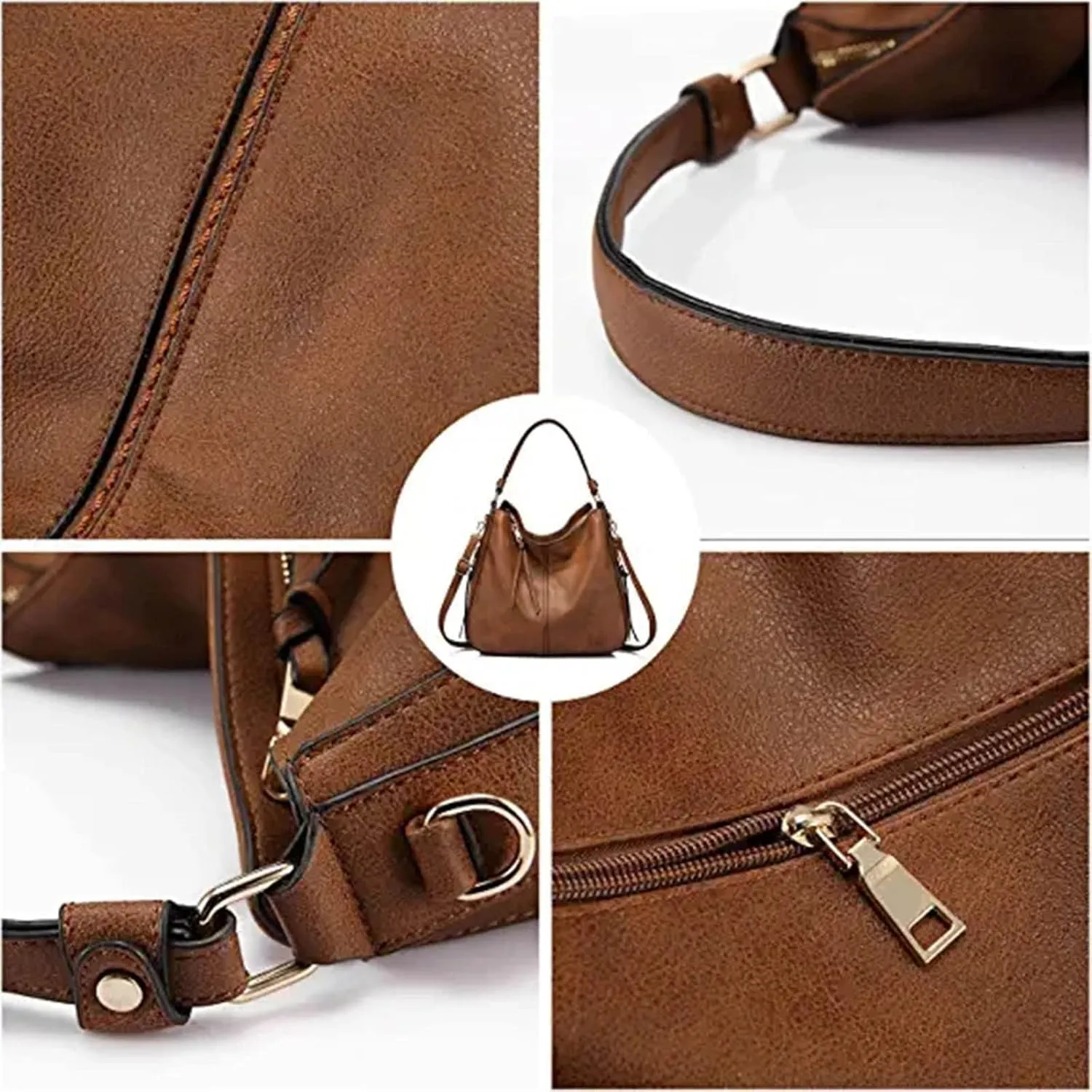 Handbags For Women Large Designer Ladies Bag Bucket Purse Faux Leather Purse Names Bags (Coffee, One Size)