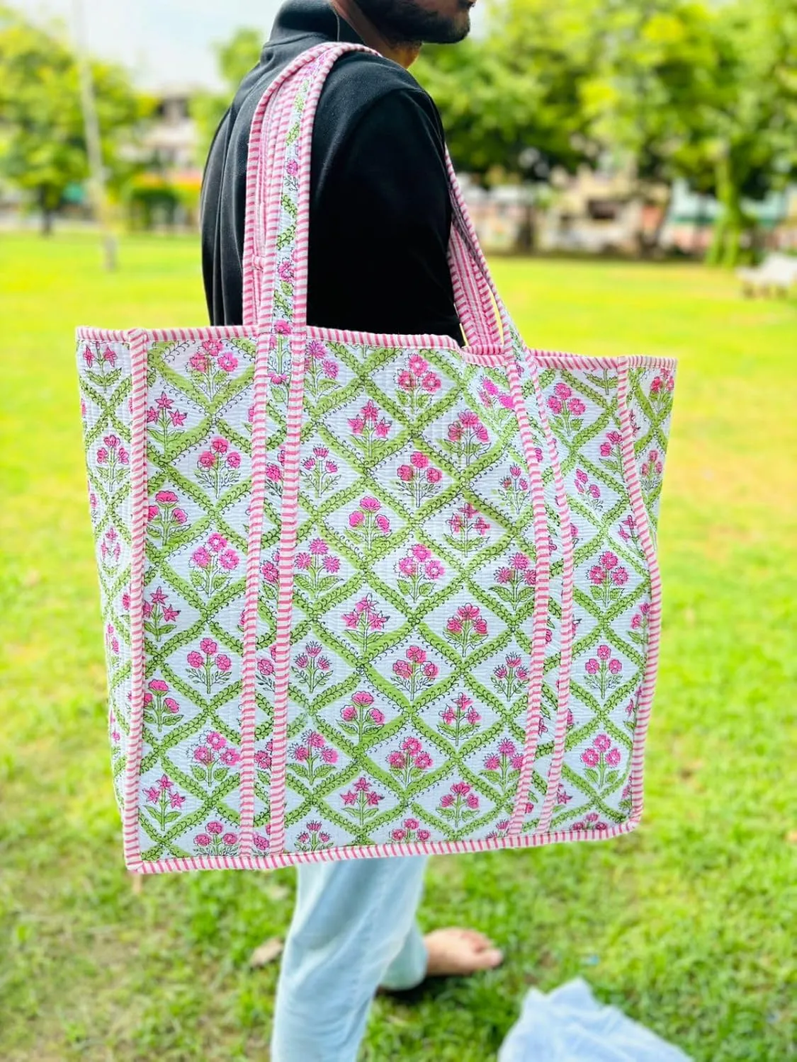 Handmade Large Tote Bag/Indian Quilted Tote Bags/Grocery Bag/Women Shopping Totes bag/Cotton Shoulder Bag
