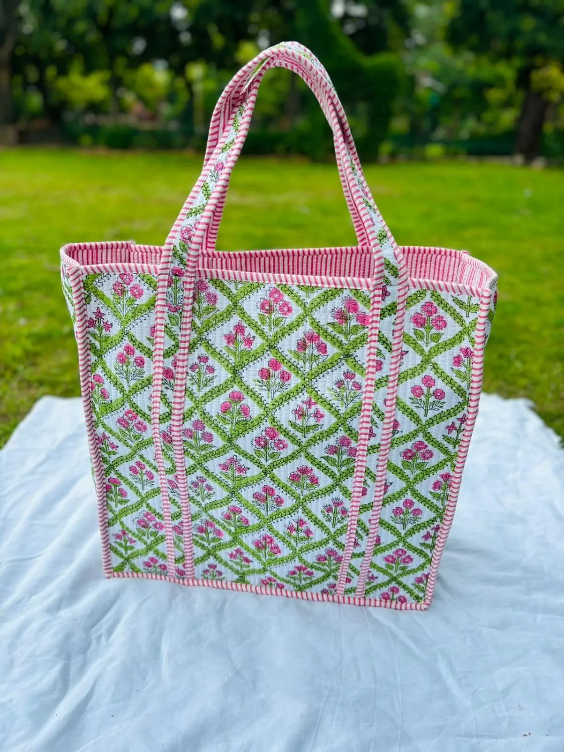 Handmade Large Tote Bag/Indian Quilted Tote Bags/Grocery Bag/Women Shopping Totes bag/Cotton Shoulder Bag