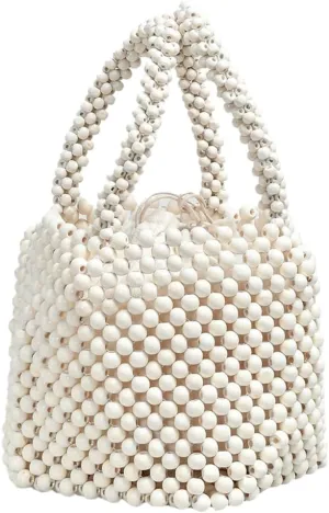 Handwoven Handbags for Women Wood Beads Hollow Mini Purses Summer Beach Totes Evening Bucket Bags for Party