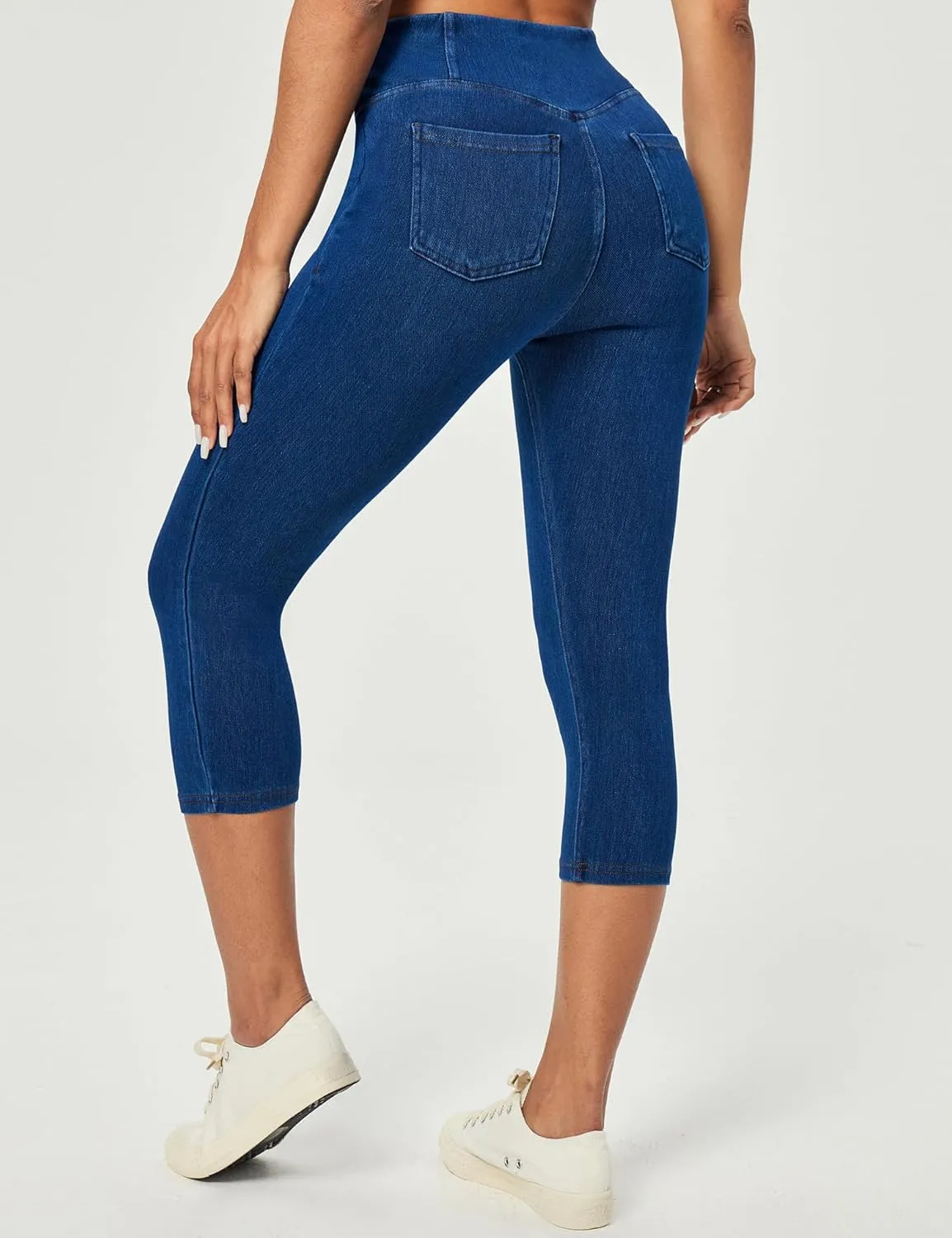 Heathyoga Capri Jeans for Women high Waist Pull on Jeggings for Women Tummy Control Stretchy Jeans Capris with Pockets