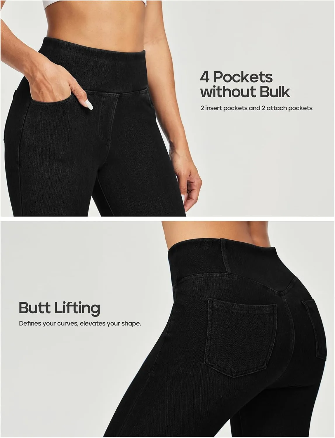 Heathyoga Capri Jeans for Women high Waist Pull on Jeggings for Women Tummy Control Stretchy Jeans Capris with Pockets
