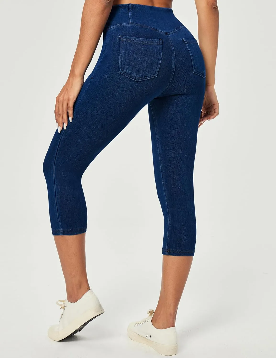 Heathyoga Capri Jeans for Women high Waist Pull on Jeggings for Women Tummy Control Stretchy Jeans Capris with Pockets