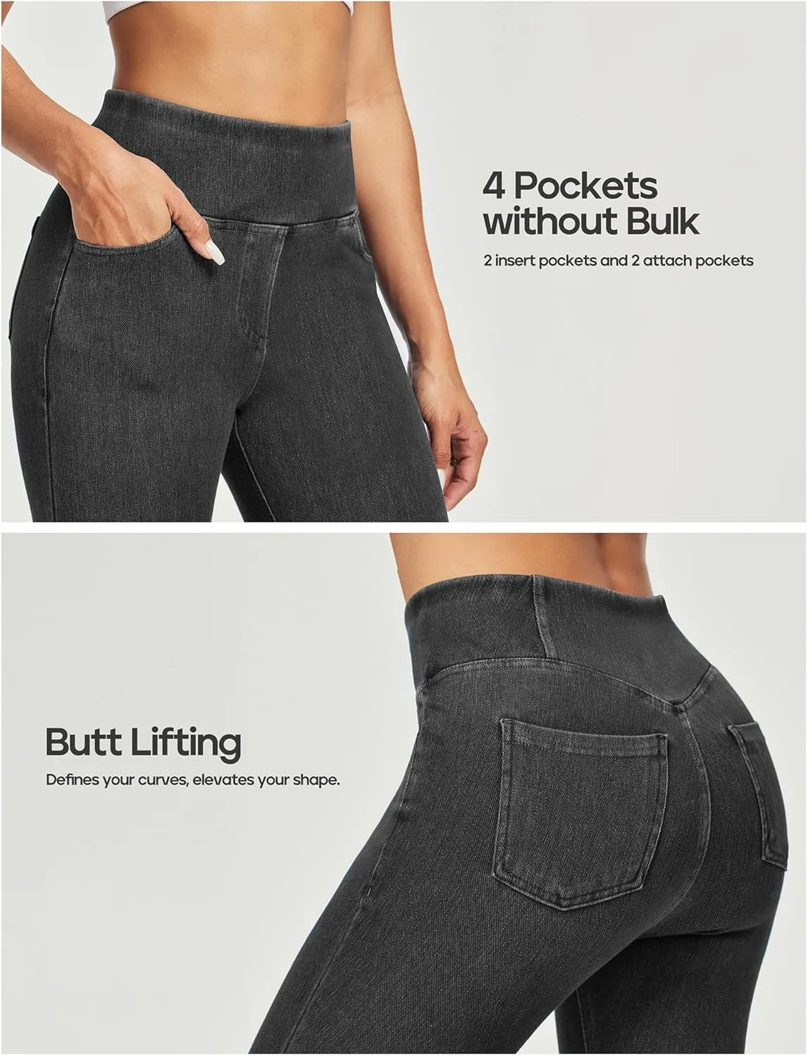 Heathyoga Capri Jeans for Women high Waist Pull on Jeggings for Women Tummy Control Stretchy Jeans Capris with Pockets