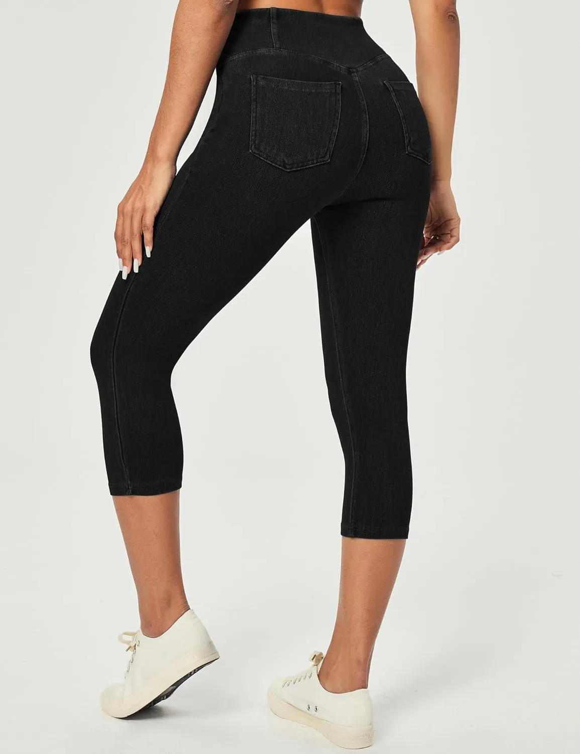 Heathyoga Capri Jeans for Women high Waist Pull on Jeggings for Women Tummy Control Stretchy Jeans Capris with Pockets
