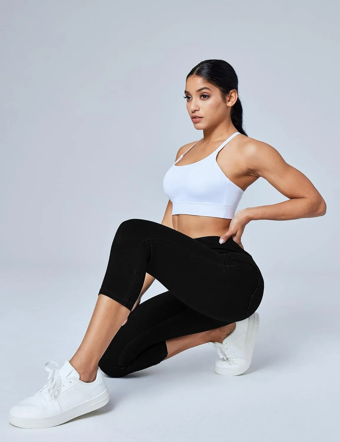 Heathyoga Capri Jeans for Women high Waist Pull on Jeggings for Women Tummy Control Stretchy Jeans Capris with Pockets