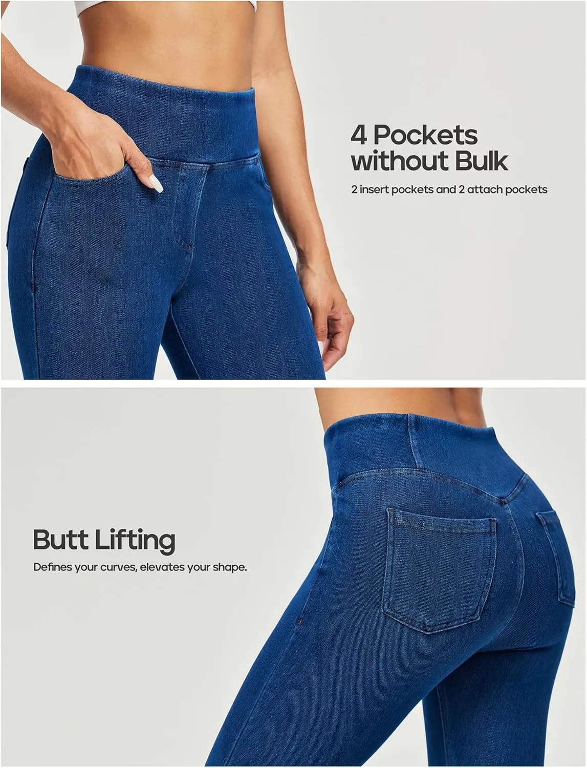 Heathyoga Capri Jeans for Women high Waist Pull on Jeggings for Women Tummy Control Stretchy Jeans Capris with Pockets