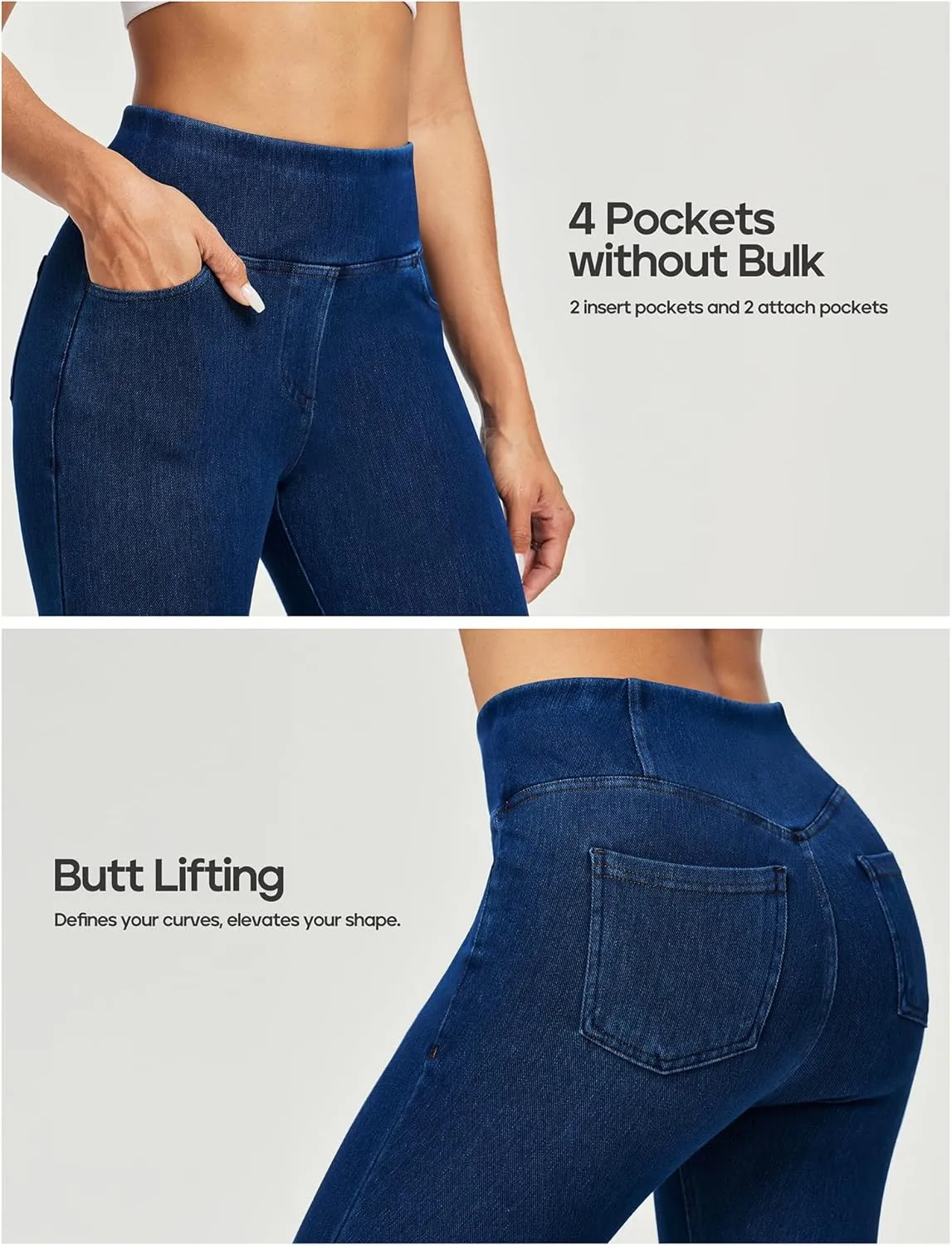 Heathyoga Capri Jeans for Women high Waist Pull on Jeggings for Women Tummy Control Stretchy Jeans Capris with Pockets
