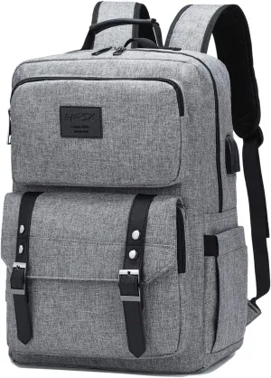 HFSX Laptop Backpack Women Men College Backpacks Bookbag Vintage Backpack Book Bag Fashion Back Pack Anti Theft Travel Backpacks with Charging Port fit 15.6 Inch Laptop Grey