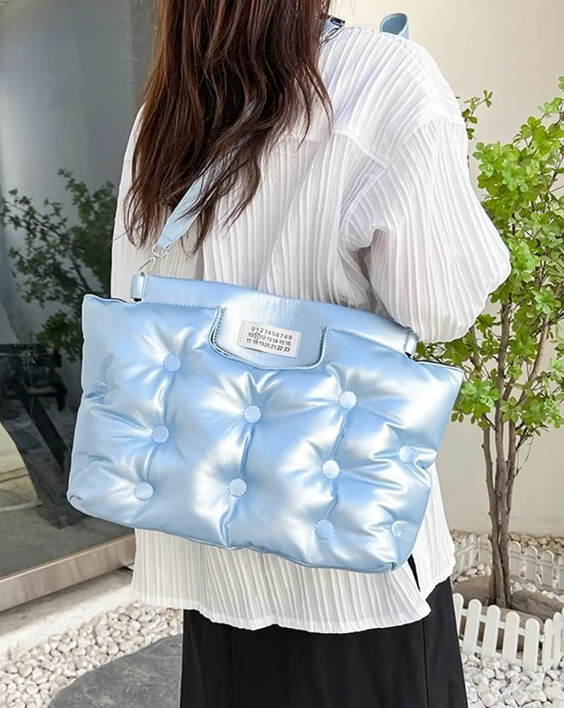 Hobo Bag for Women PU Leather Crossbody Shoulder Bag Puffer Totes Puffy Purses Quilted Handbag Satchels (Color : White)