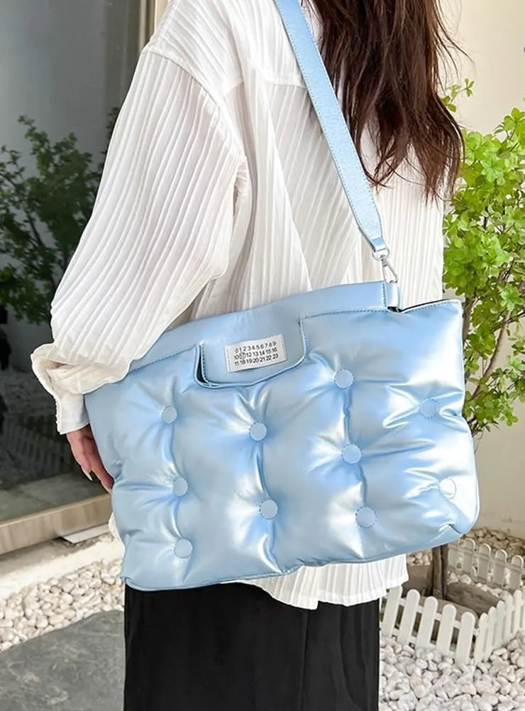 Hobo Bag for Women PU Leather Crossbody Shoulder Bag Puffer Totes Puffy Purses Quilted Handbag Satchels (Color : White)