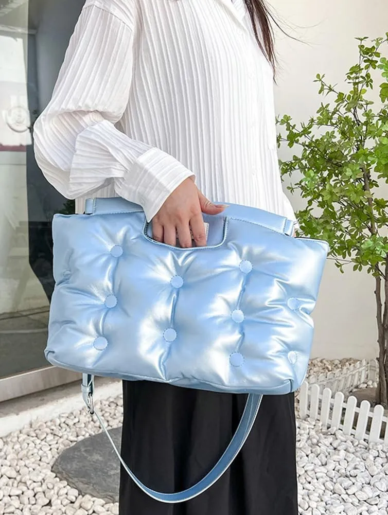 Hobo Bag for Women PU Leather Crossbody Shoulder Bag Puffer Totes Puffy Purses Quilted Handbag Satchels (Color : White)
