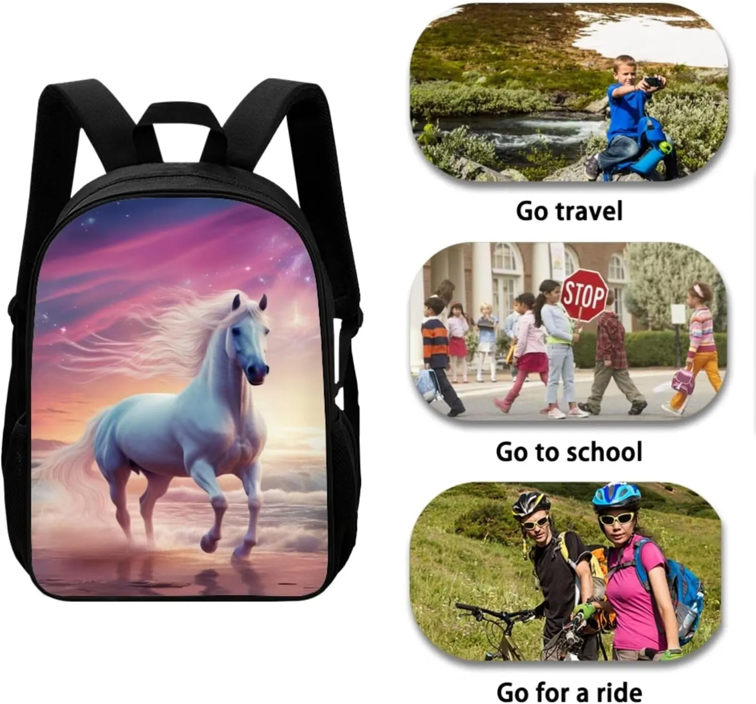 Horse Kids Backpacks for Travel Boys Backpacks with Lunch Boxes for Kids Girls Book Bag for Girls Kids Travel Backpack Lunch Box Cool for Boys School Insulated Polyester