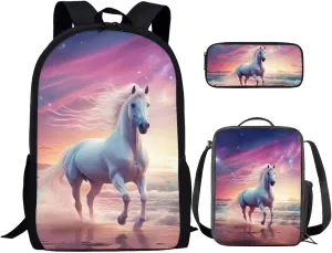Horse Kids Backpacks for Travel Boys Backpacks with Lunch Boxes for Kids Girls Book Bag for Girls Kids Travel Backpack Lunch Box Cool for Boys School Insulated Polyester