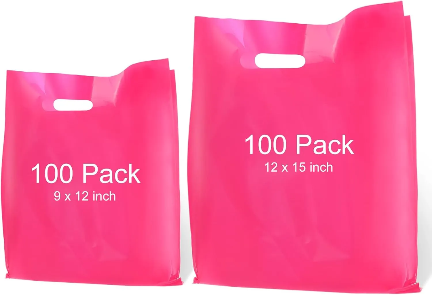 Janlaugh 200 Pcs 2.5 Mil Thick Plastic Shopping Bags Bulk for Small Business 9x12 Inch 12x15 Inch Reusable Retail Glossy Boutique Thank You Gift Bags with Handle(Pink)