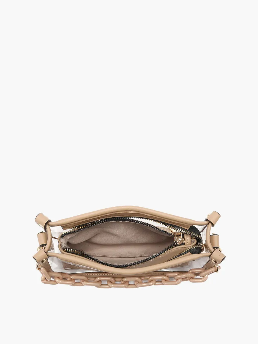 Jen & Co Jessica Clear Crossbody With Chain Strap And Inner Bag in Dark Brown