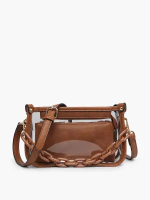 Jen & Co Jessica Clear Crossbody With Chain Strap And Inner Bag in Dark Brown