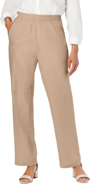 Jessica London Women's Plus Size Lightweight Linen-Blend Straight-Leg Pants