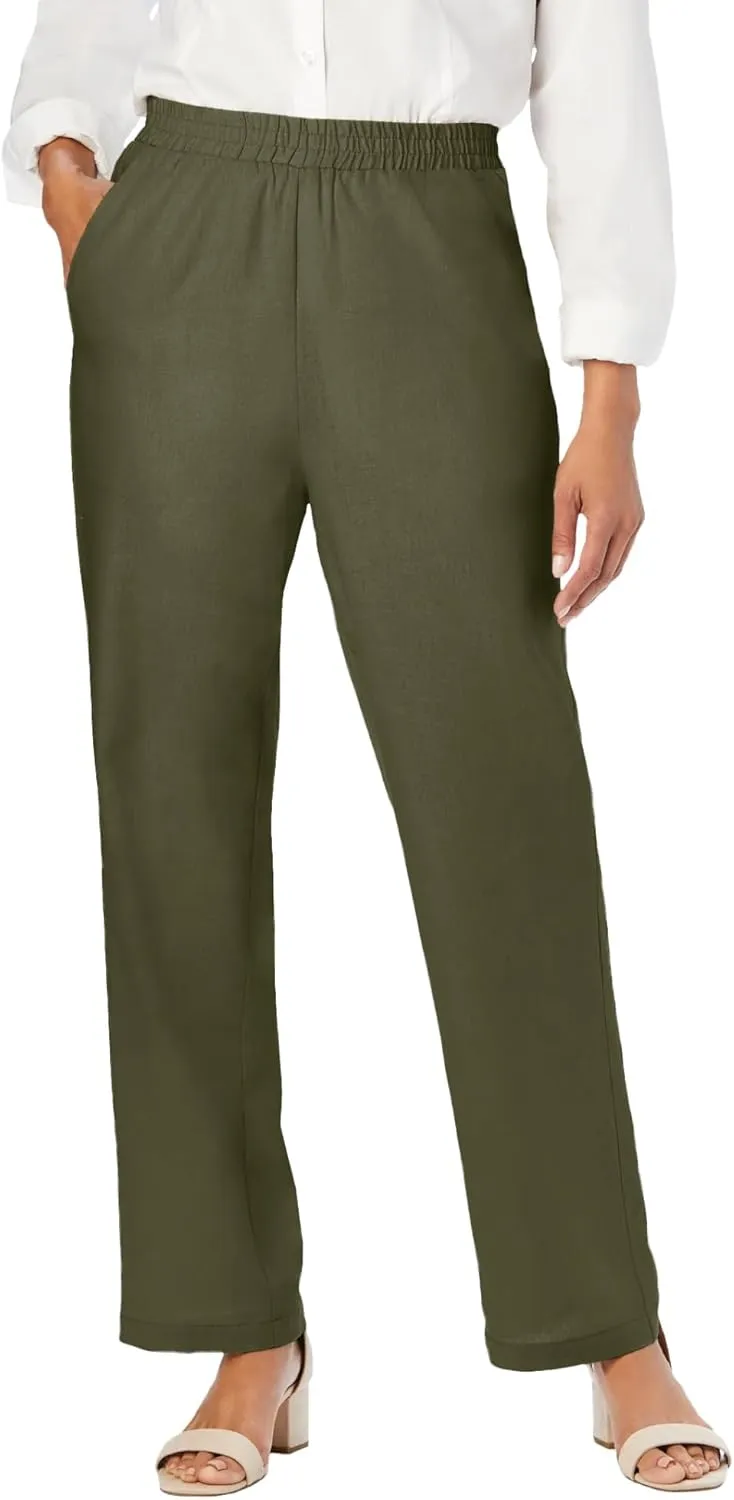 Jessica London Women's Plus Size Lightweight Linen-Blend Straight-Leg Pants