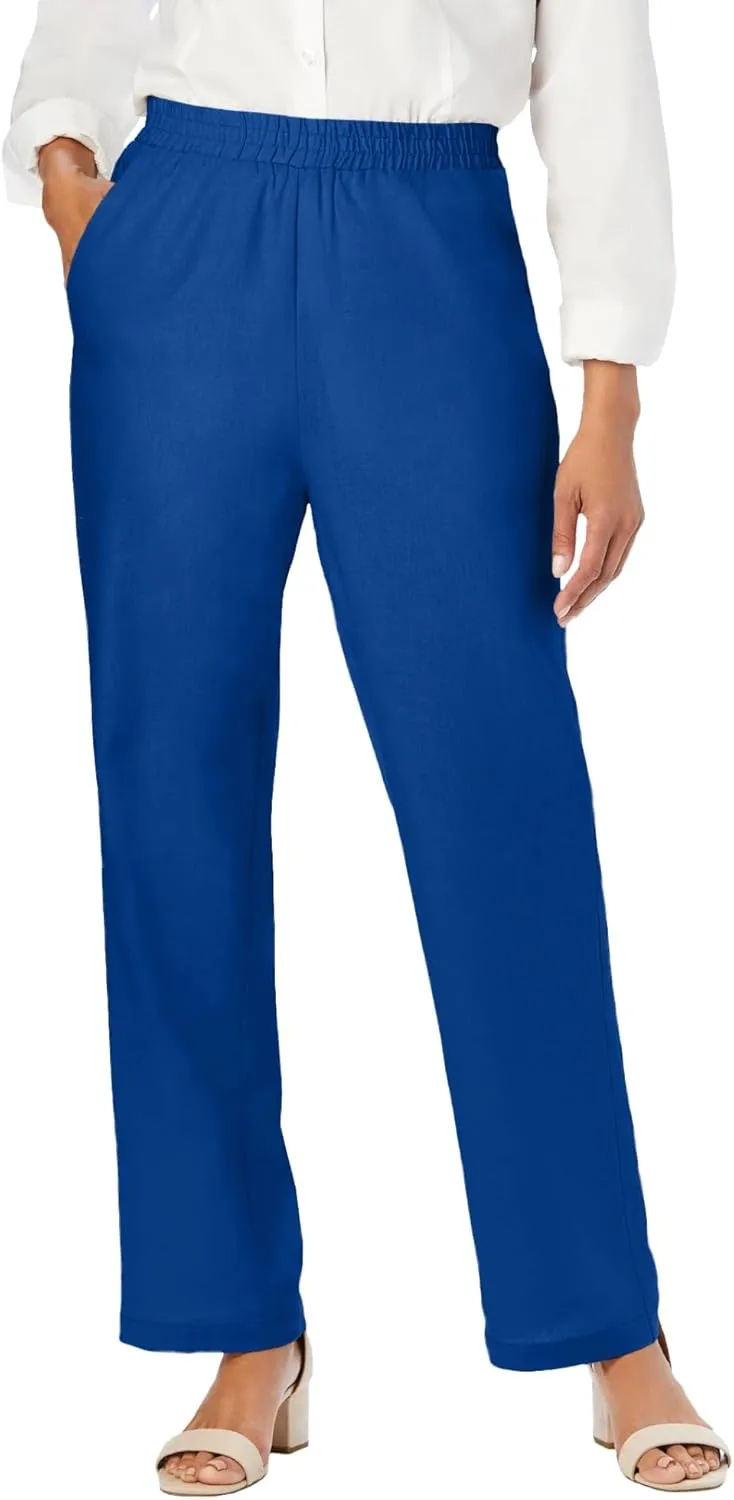 Jessica London Women's Plus Size Lightweight Linen-Blend Straight-Leg Pants