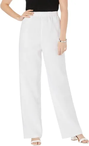 Jessica London Women's Plus Size Lightweight Linen-Blend Straight-Leg Pants