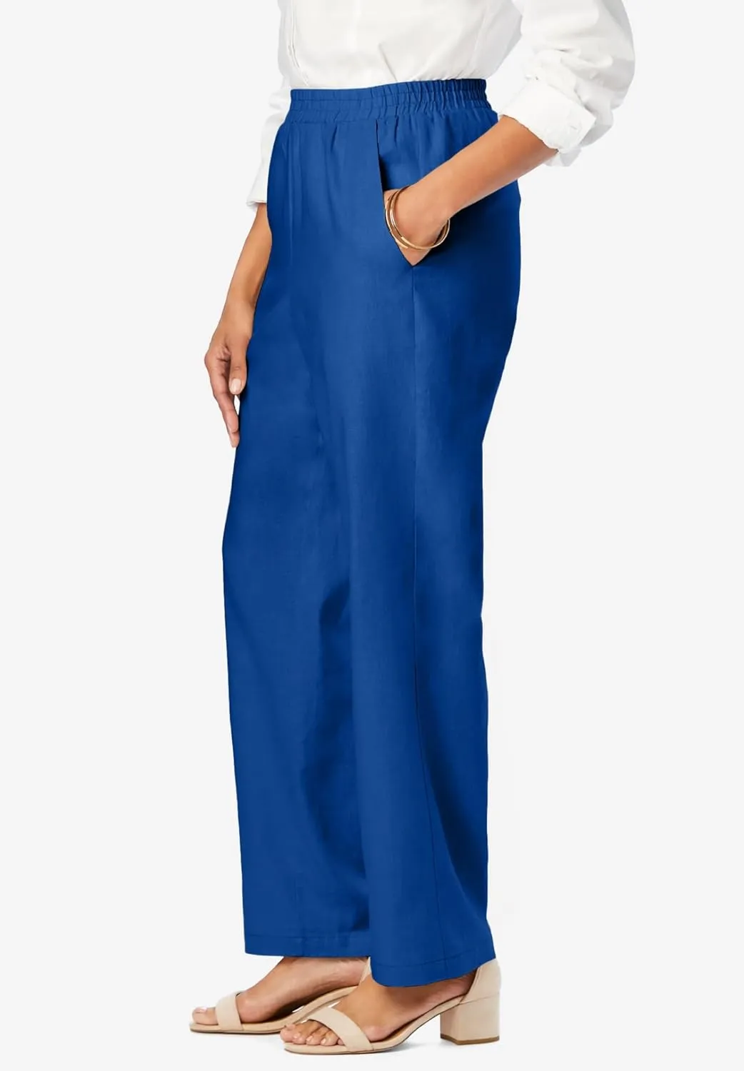 Jessica London Women's Plus Size Lightweight Linen-Blend Straight-Leg Pants
