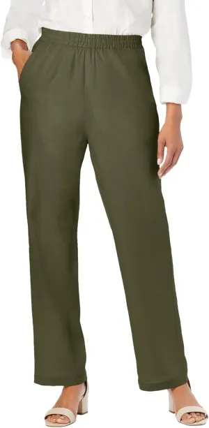 Jessica London Women's Plus Size Lightweight Linen-Blend Straight-Leg Pants