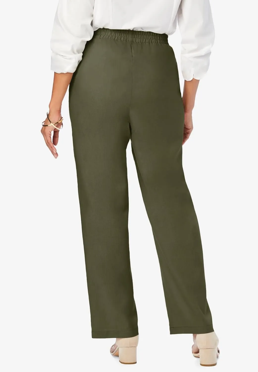 Jessica London Women's Plus Size Lightweight Linen-Blend Straight-Leg Pants