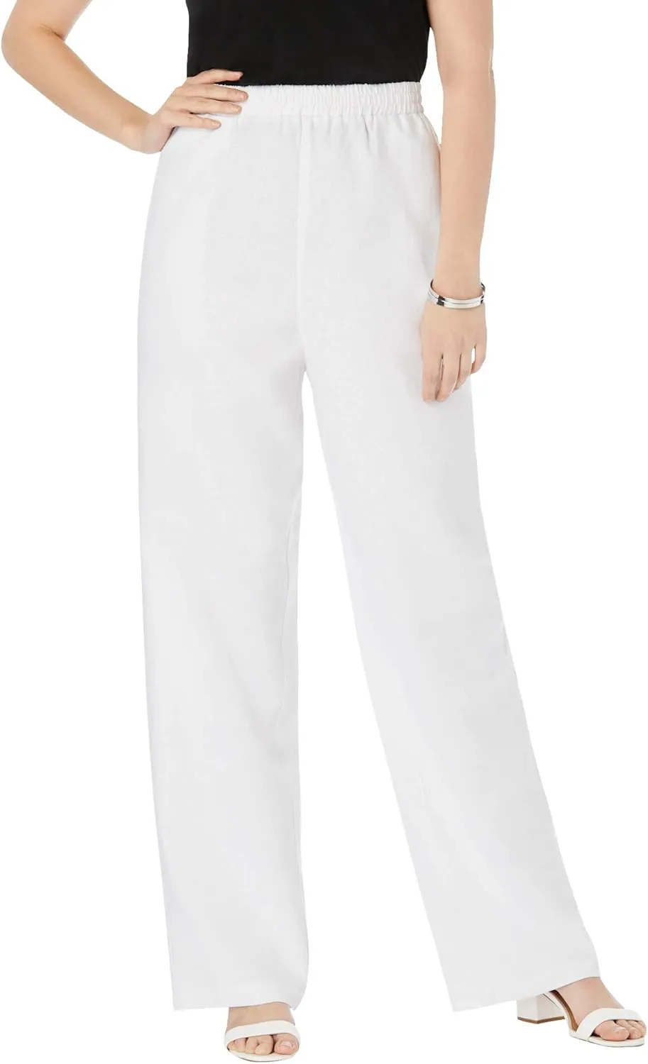 Jessica London Women's Plus Size Lightweight Linen-Blend Straight-Leg Pants