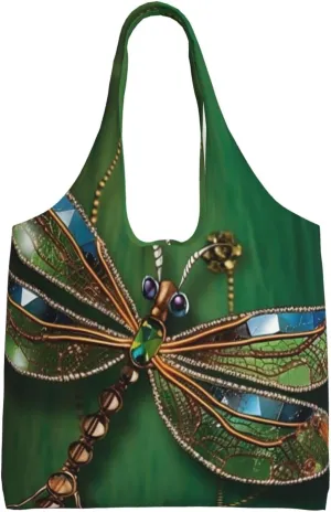 Jewel dragonfly Canvas Tote Bag Aesthetic Large Shoulder Bags Reusable Shopping Bags for Women Grocery Bag Purse