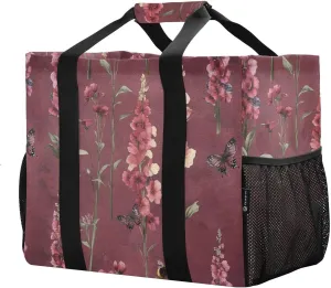 JUNZAN Aesthetic Floral Utility Totes Foldable Large Beach Bag With Compartments Grocery Bags Reusable Canvas Laundry Tote