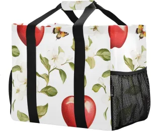 JUNZAN Cute Apples Utility Totes Foldable Beach Tote Bag Waterproof Reusable Grocery Shopping Bags Canvas Car Tote