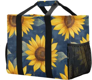 JUNZAN Trendy Sunflower Utility Totes Foldable Large Beach Bag Sandproof Reusable Grocery Shopping Bags Canvas Tote For Car