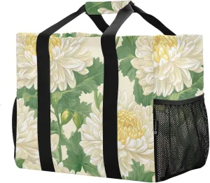 JUNZAN Vintage Floral Utility Totes Foldable Large Beach Bag Waterproof Shopping Bags Reusable Canvas Tote For Car