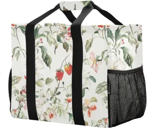 JUNZAN Vintage Florals Utility Bags Foldable Beach Bag Tote Water Resistant Reusable Grocery Bag Canvas Car Tote