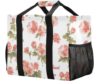 JUNZAN Vintage Flower Utility Tote Foldable Beach Totes Bags Sandproof Reusable Grocery Shopping Bags Canvas Carrier Bags
